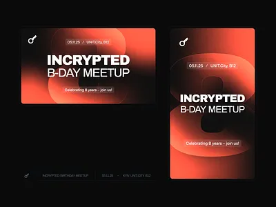 Incrypted birthday meetup branding 8 b day banners birthday celebrate conference crypto cryptocurrency event identity incrypted kyiv meetup ui ukraine visual