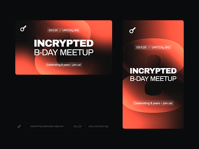 Incrypted birthday meetup branding 8 b day banners birthday celebrate conference crypto cryptocurrency event identity incrypted kyiv meetup ui ukraine visual
