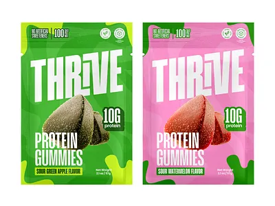 Protein Gummy Packaging Design for Thrive branding candy cpg e commerce ecommerce food food branding gummies gummy healthy logodesigner nutrition packaging packaging design protein snack wellness