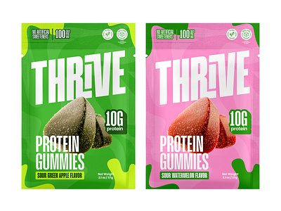 Protein Gummy Packaging Design for Thrive branding candy cpg e commerce ecommerce food food branding gummies gummy healthy logodesigner nutrition packaging packaging design protein snack wellness