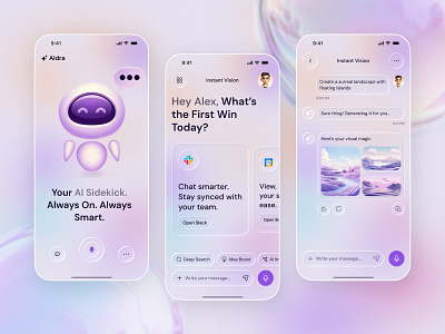 AI Chat - Your Smart Companion App Design ai app ai assistant ai chat ai design app design app ui chat chatbot chatbot ui clean ui concept design creative assistant glass effect gradient ui minimal app mobile app mobile app design productivity app smart companion voice assistant