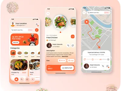 Modern Food Delivery App – Clean UI, Smooth Experience app concept app ui clean ui delivery app dribbble design food app food delivery food ordering food service minimal ui mobile app design mobile design mobile ui modern ui product design restaurant app tracking screen ui design uiux ux design