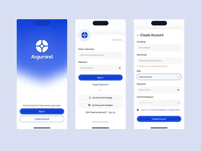Argumind Mobile App UI Onboarding app design app ui clean ui gr8rwork mobile app mobile app design product design sign in page sign up page smart ui ui