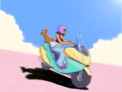 Scooter colour design dog drawing fashion illustration italy paris scooter style