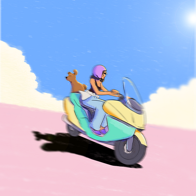 Scooter colour design dog drawing fashion illustration italy paris scooter style