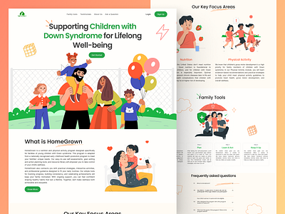 HomeGrown Landing Page – Empowering Families for Down Syndrome childhealth downsyndromeawareness healthtec illustration inclusivedesign landingpage ngo uidesign webdesign