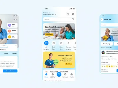 Nursly – Caregiver Services Mobile App Figma UI Kits care finder app caregiver finder child care app elder care app figma mobile app pet care app ui template