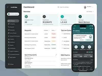 Law Firm Ecosystem — Web Dashboard & Employee App dashboarddesign lawfirm mobileapp mobileappdesign mobileui uidesign uiux uxdesign
