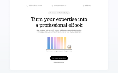 AI eBook Generator - Web App ai app ariticial intelligence branding design system desktop ebook generator horizontal illustrations interface microcopy minimal nav nav bar product design tool ui usability web