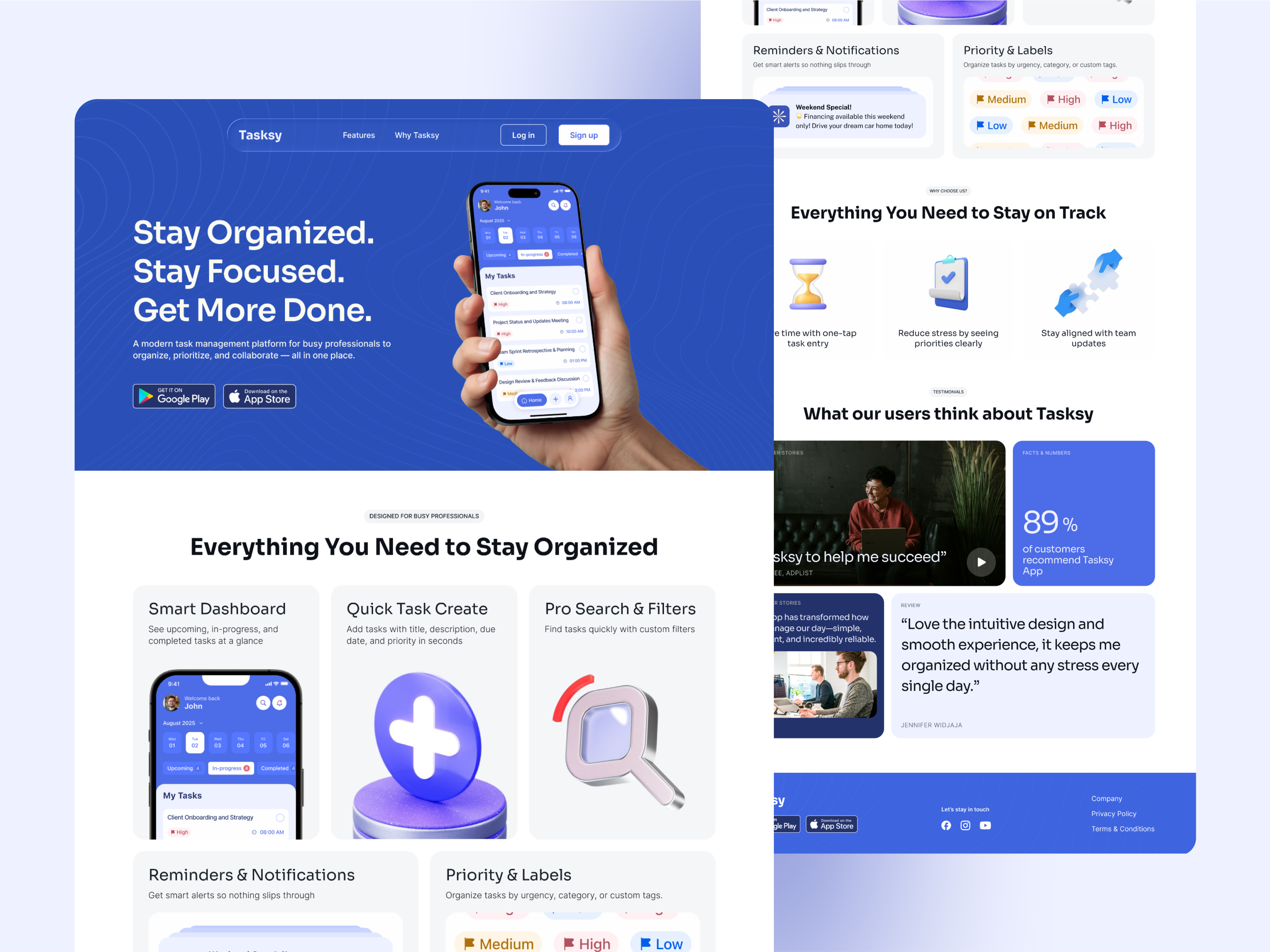 Task Management App Landing Page Design adobe xd clickup figma designer google task landing page design landing page prototype minimal product mobile app landing page mvp design prototype design task manager timer trello ui