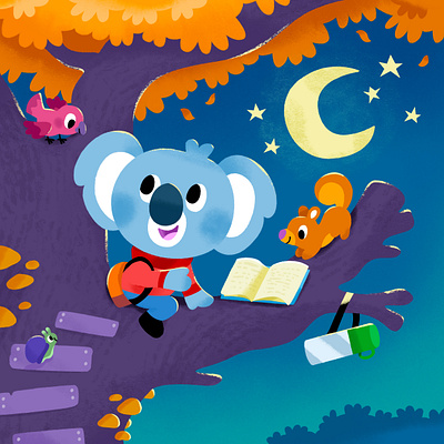 🌙 🐨 animal animals art book cute illustration illustrator koala moon night stars toddler