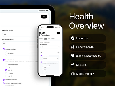 Anamnesis & health information overview anamnesis blood diseases health healthcare insurance med medical medtech product design surveys ui ux