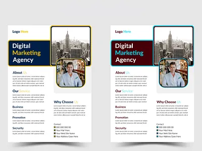 Digital marketing agency flyer with cityscape information