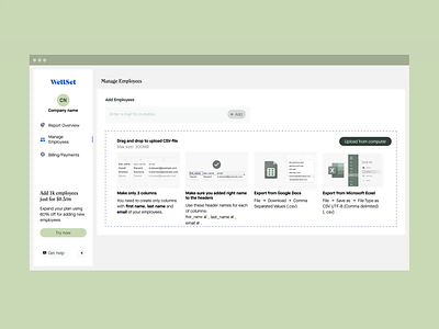 AI Product design interface employees import flow ✦ Wellset ai animation clean dashboard design interaction interface motion graphics product design service startup ui ux
