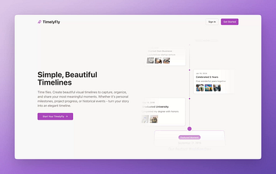 TimelyFly - Timeline Studio branding hero section illustration landing page timeline