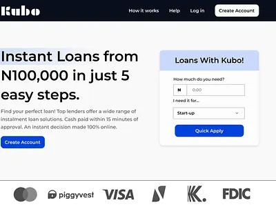 Kubo💙 banking clean dribbble figma finance fintech landing page loan minimal nigerian product design ui ui design uiux ux web design website