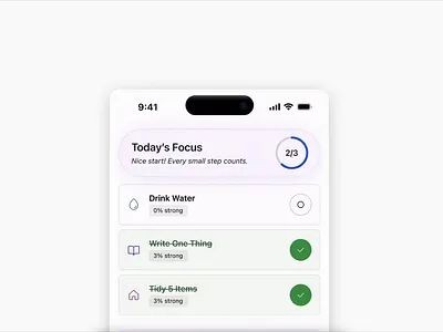 Sticky header - Habit tracker ai animation app clean components design design system figma glass glass ui gradient grey icons minimal mobile progress prototype shadow user interface ux