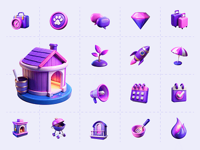 Amenities 3d 3d icons amenities branding illustration purple travel ui
