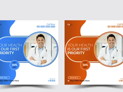 Doctor health care social media post template blue