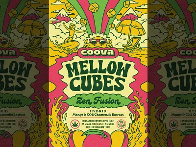 Zen Fusion branding cannabis design edibles good vibes graphic design gummies illustration logo design mango marihuana ocean packaging retro design retro logo summer sun surf trippy waves