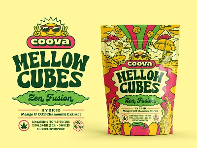 Zen Fusion branding cannabis edibles good vibes graphic design hippie illustration label design logo design mango marihuana ocean packaging design retro design summer sun sweets trippy waves zen
