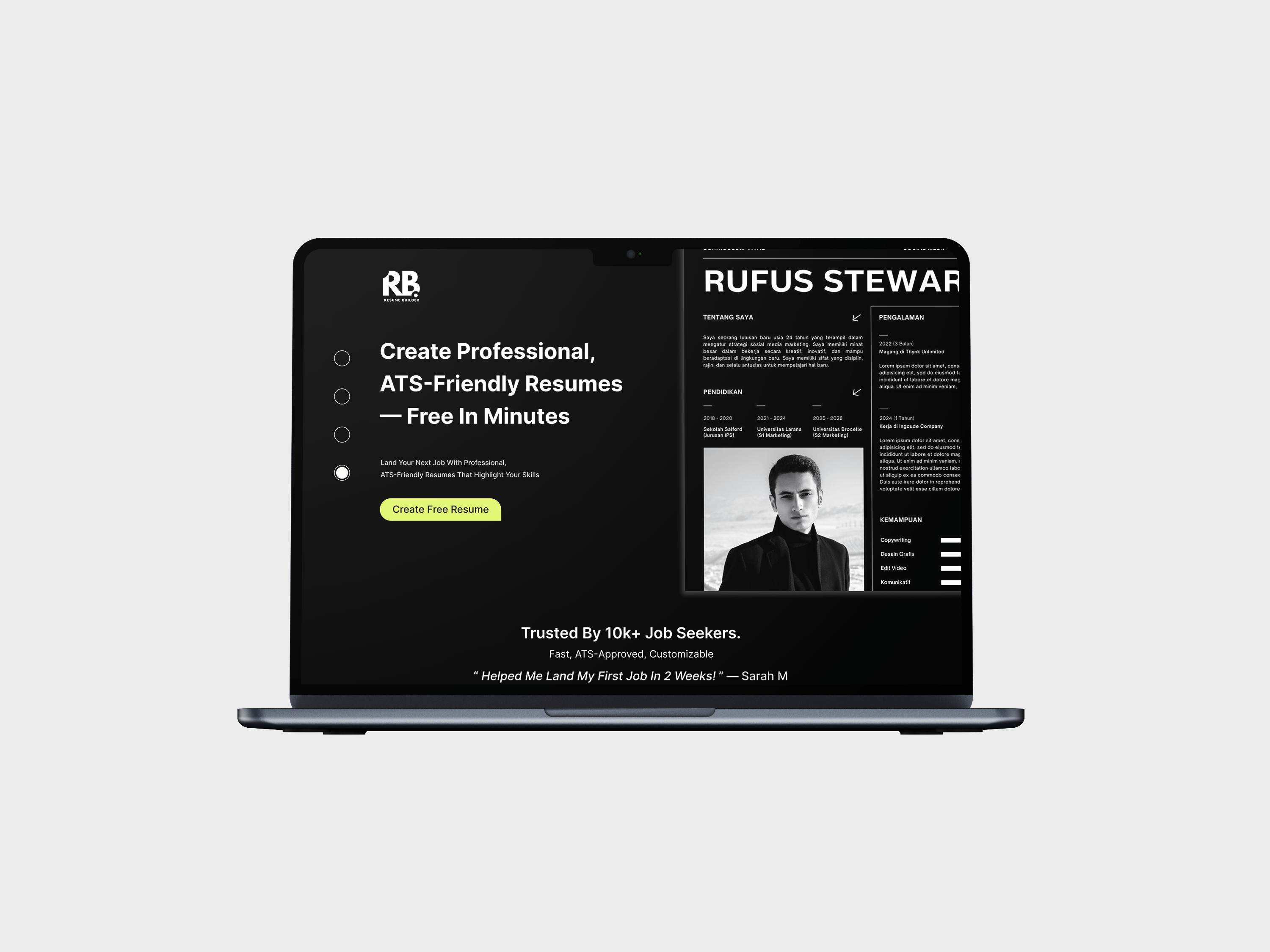Resume Builder Landing Page user friendly