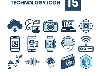 Collection of modern technology and digital icons artificial