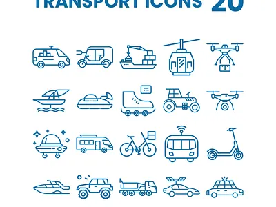 Collection of 20 outline style transportation icons city