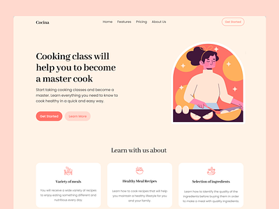 Cooking Class Online Website chef cook website cooking landing page cooking website design figma design food food recipe healthy food website healthy meals home page landing page meals modern website web design webdesign website