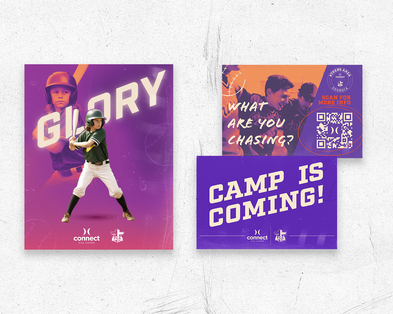 Theme Collateral for Connect FCA Camps adobe baseball design football gradient grainy graphic design illustration illustrator orange pink purple