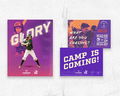 Theme Collateral for Connect FCA Camps adobe baseball design football gradient grainy graphic design illustration illustrator orange pink purple