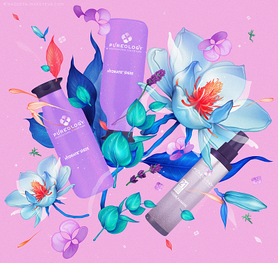 L’Oréal | Pureology | Hydrate Sheer Art botanical branding commercial art illustration key visual loréal product art pureology realistic