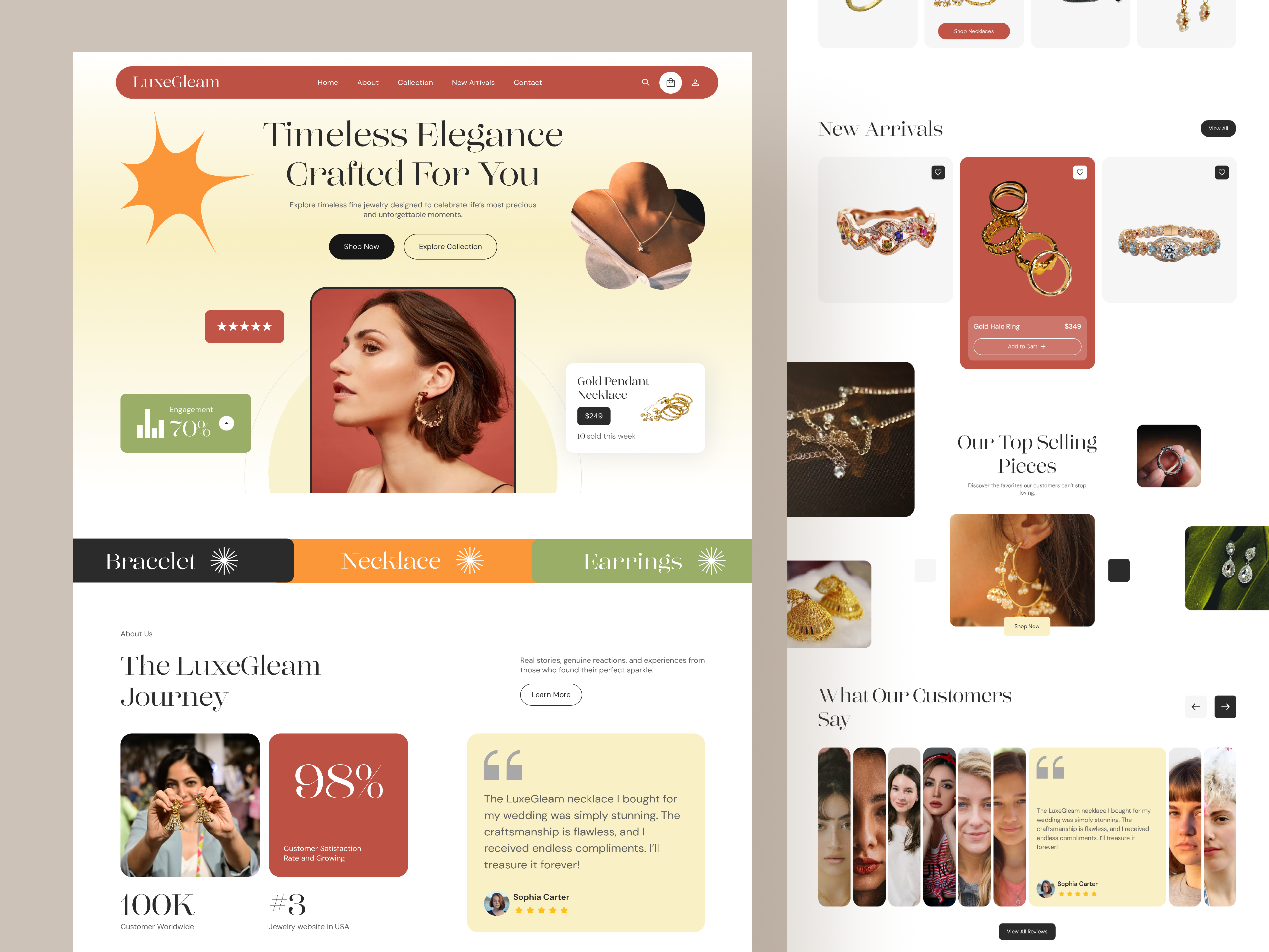 LuxeGleam - Jewelry Ecommerce Web Design ecommerce website ecommercedesign jewelrycollection jewelryinterface landing page modern landing page online store product page shopifydesign website design