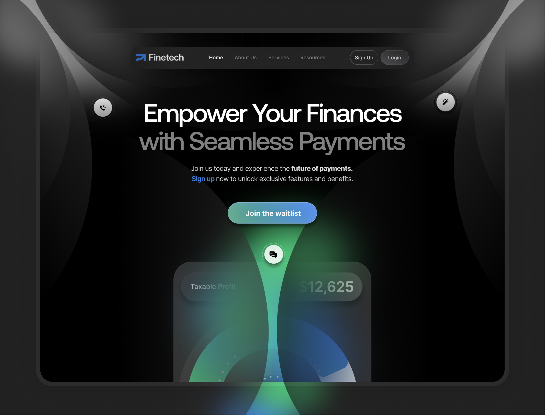 Example of Finance Landing Page - Dark Mode