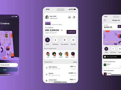 Credexa - Mobile Finance App banking app design digital banking finance finance app fintech fintech app fintech design interface mobile mobileapp product design ui ui design uiux ux