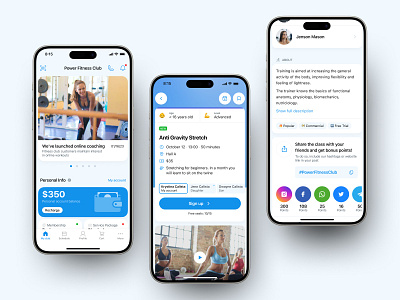 Power Fitness Club Mobile App (3 Screens) app design branding figma graphic design mobile app mobile app design ui ux