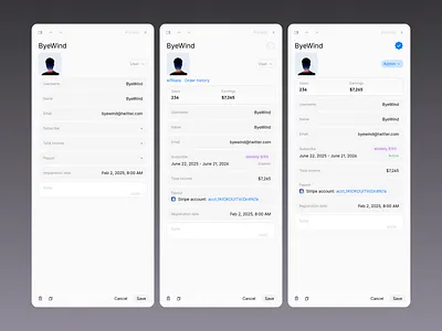 User information pop-up window - SnowUI dashboard ui kit