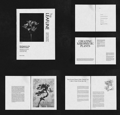 Botanical journal (layout design) black and white botanical journal design creative editorial editorial design graphic design journal layout layout design magazine monochrome