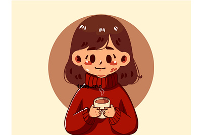 Cartoon Girl Holding a Cup of Coffee aroma background beverage cafe cafetaria caffeine cappuccino celebration coffee concept cup day drink espreso hot latte mocha morning mug taste