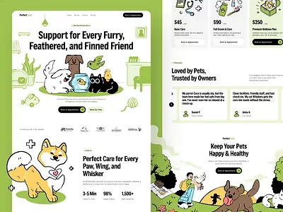 PurfectPaws: Pet Care - Website Landing Page Animation animation character design design home page illustration illustrationoftheday landing page motion graphics pet grooming petcare petwellness prototype ui design ui illustration ui ux web design website website design website illustration