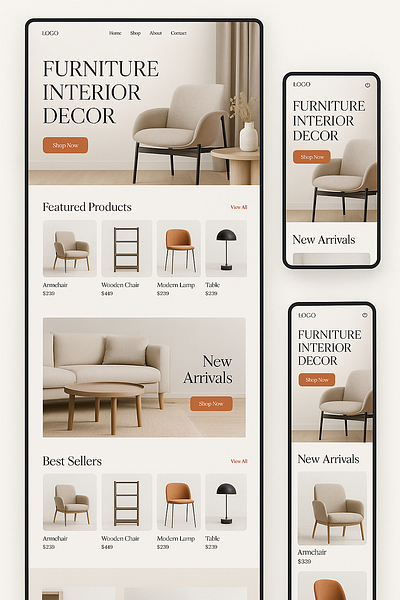 Modern Furniture Web Concept – Clean UI / Premium Feel corporate design ecommerce furniture landing page minimal design modern premium design responsive design ui ux web design website design wisdmlabs wordpress