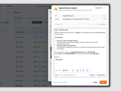 Ecomiq - Return Request with Email Template in SaaS E-Commerce b2b crm dashboard discount ecommerce email template marketplace online store order management product design product management promotion management saas saas design saas ecommerce shop management ui design ux design web app web design