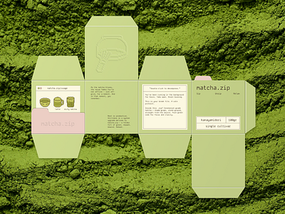 Matcha.zip - Packaging Concept for Workday Refresh brand design branding cafe ceremonial matcha dieline graphic design green matcha matcha brand matcha branding matcha design matcha dieline matcha packaging matcha powder office brand office core office design packaging packaging design pixel