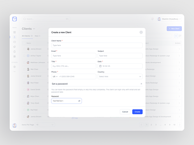 Create Client Modal add new client all client view clean client client modal client tab create new client modal saas saas design saas webapp task ui uiux website