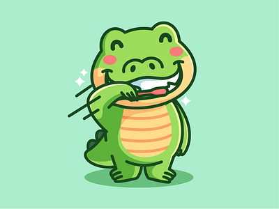 Crocodile brushing teeth aligator animal brush brushing cartoon character crocodile cute flat illustration kid mascot outline silly teeth vector