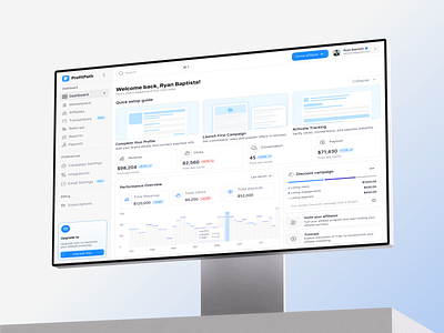 ProfitPath Dashboard UI — Affiliate Revenue Overview admindashboard affiliatedashboard cleanui dashboarddesign dashboardui datavisualization designsystem digitaldashboard interactiondesign marketingdashboard metricsdashboard modernui performanceui productdesign reportsui revenuetracking uidesign userinterface uxdesign webappdesign