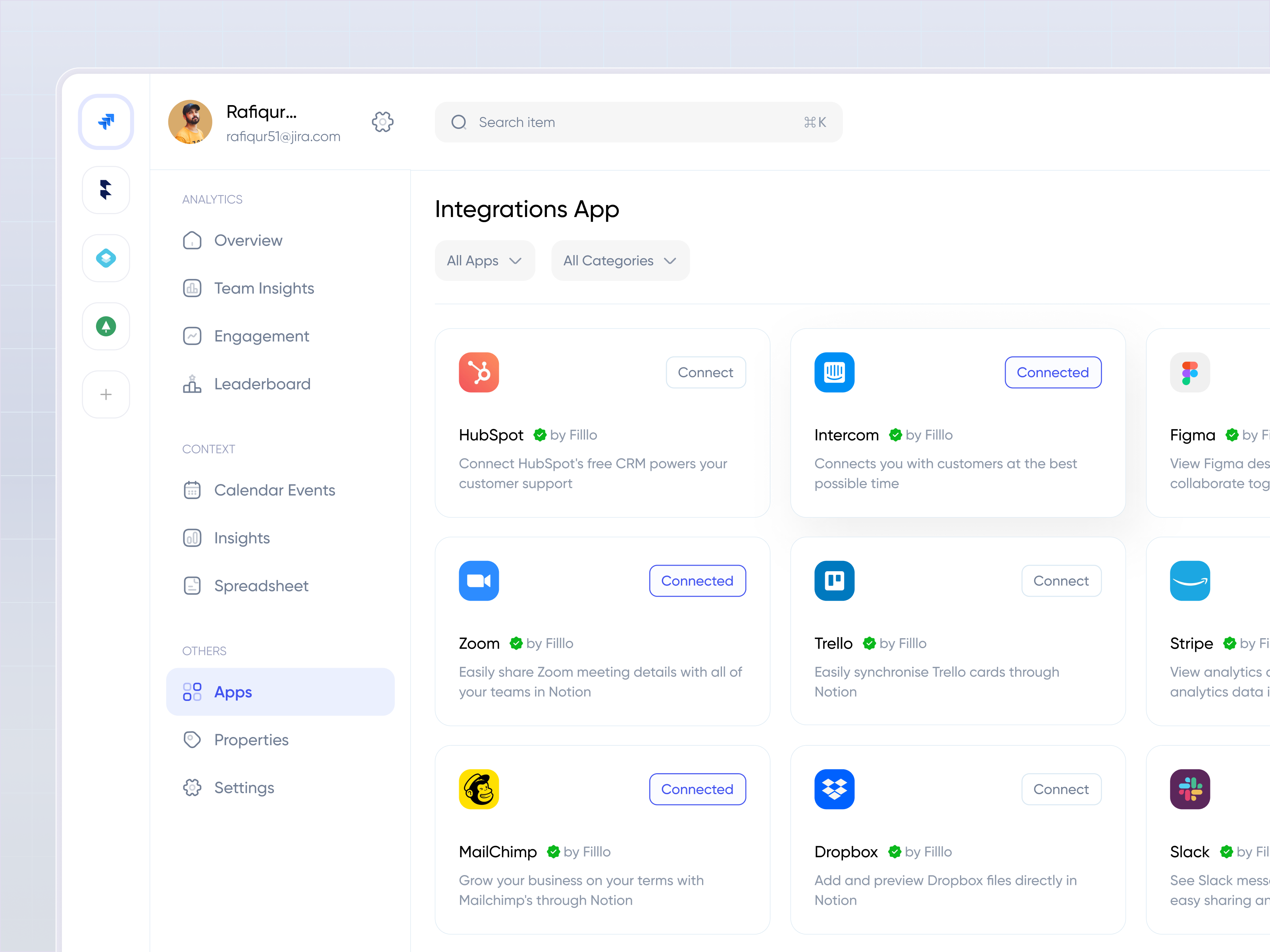 Example of Time Tracker - Integrations App Design