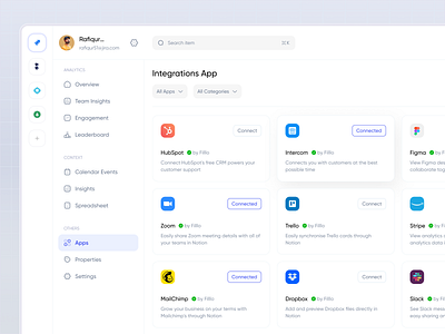 Time Tracker - Integrations App Design b2b card connect dashboard employee monitoring integrations minimal minimalism modal modern preference productivity project management saas design settings tabs ui design uiux ux design web