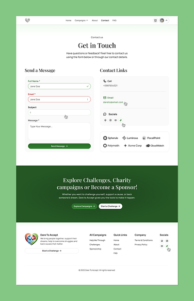 🌿 Contact Us & Form Input States 🧩 🧩 blog charity cms contact page contact us content figma form input form validation framer input component input state landing page layout non profit page layout ui ux volunteer web design website layout