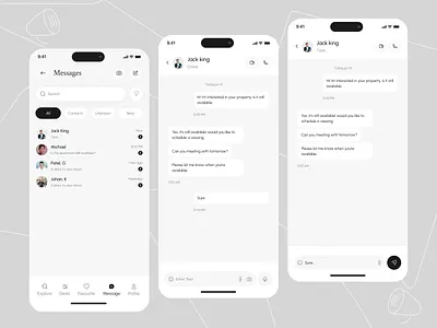 Messages & Conversation flow Ui app design chat chat app chat screen chat user experience chatting app clean conversation conversation app inbox live chat mailbox meeting message app messaging messaging app ui mobile app real estate messaging ui responsive chat app video call